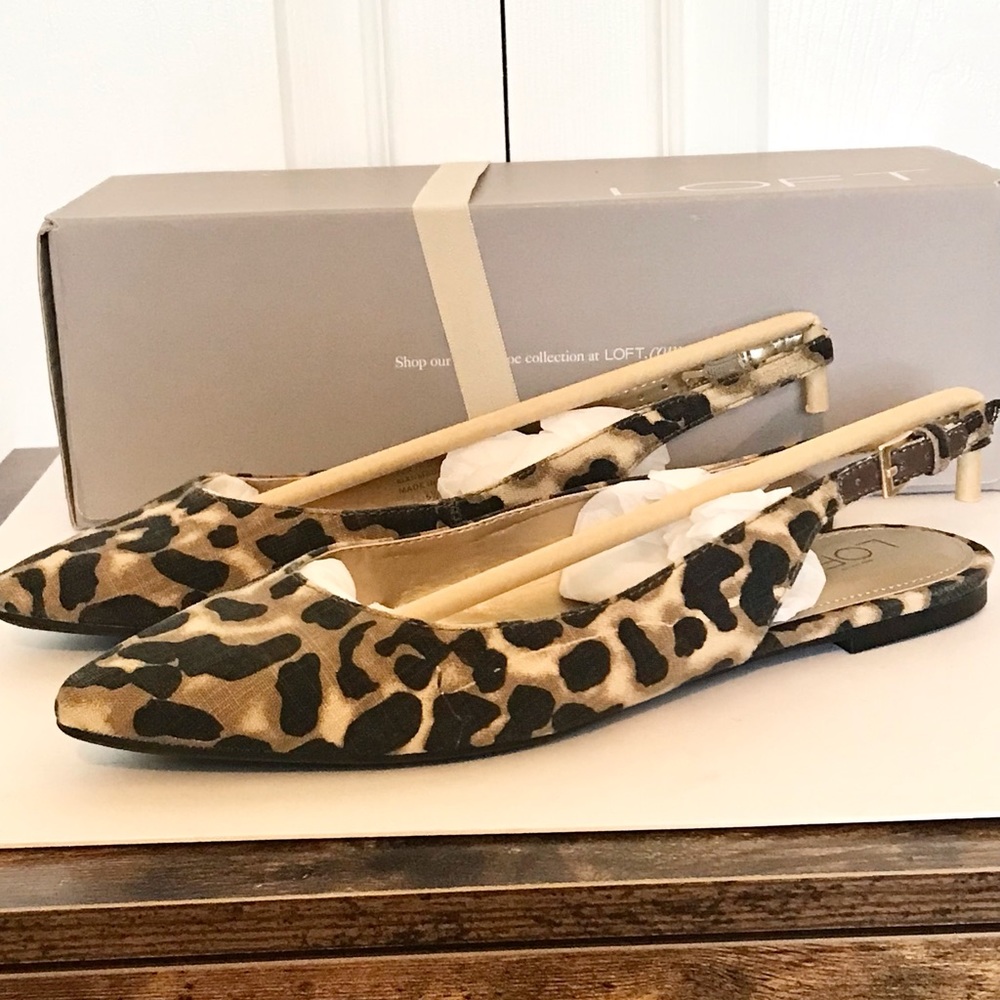 NIB Loft Pointed Toe Slingback Sandals in Leopard Print Size 6 1/2